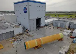 NASA rolls out Artemis III Moon rocket core stage